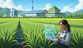 Modernisasi pertanian melalui mekanisasi dan digital farming. Ilustrasi: Simetrik.
